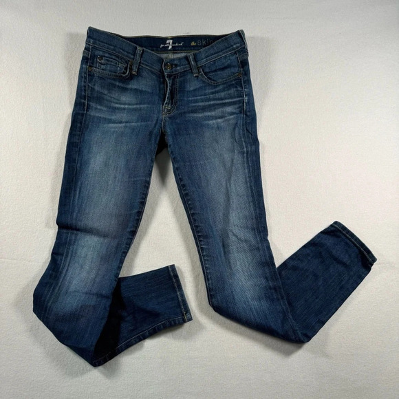 7 For All Mankind The Skinny Jeans Womens Size 29 Dark Blue Low Rise - Picture 1 of 13